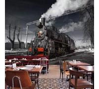 XLMING Retro Nostalgic Town Black and White Steam Train 3D Wallpaper Silky Texture Home Study Office Grey Dining Room Sofa Bedroom Living Room TV Backdrop-200cm×140cm