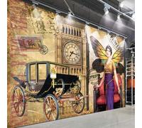 XLMING Retro Nostalgic Women Art Architecture Vintage Cars 3D Wallpaper Silky Texture Home Study Office Grey Dining Room Sofa Bedroom Living Room TV Backdrop-200cm×140cm