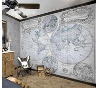 XLMING Retro Nostalgic World Map Art Personalised 3D Wallpaper Luxury Silk Study Dining Feature Sofa Grey Bedroom Living Room Tv Decorative Wall-200cm×140cm