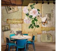 XLMING Retro Old Newspaper Pink Rose Butterfly 3D Wallpaper Luxury Home Dining Decor Paste Sofa Living Room The Wall for Bedroom Mural-300cm×210cm
