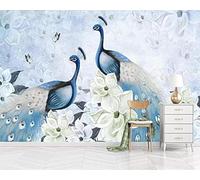 XLMING Retro Peacocks Flowers Butterflies Art 3D Wallpaper Luxury Silk Study Dining Feature Sofa Grey Bedroom Living Room Tv Decorative Wall-200cm×140cm