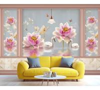XLMING Retro Pink Lotus Swan Butterfly 3D Wallpaper Luxury Home Dining Decor Paste Sofa Living Room The Wall for Bedroom Mural-400cm×280cm