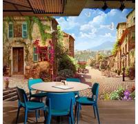 XLMING Retro Small Town Architecture Landscape Blue Sky 3D Wallpaper Silky Texture Home Study Office Grey Dining Room Sofa Bedroom Living Room TV Backdrop-300cm×210cm