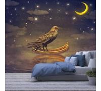 XLMING Retro Starry Sky Moon Small Boat Little Bird 3D Wallpaper Premium Textured Silk Study Dining Living Room Bedroom Sofa TV Wall Easy Install-250cm×170cm