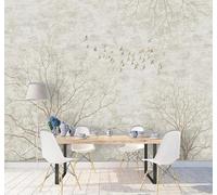 XLMING Retro Style Grey Branches Birds 3D Wallpaper Premium Textured Silk Study Dining Living Room Bedroom Sofa TV Wall Easy Install-430cm×300cm