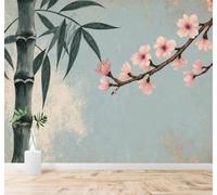 XLMING Retro Style Minimalist Bamboo Cherry Blossoms Art 3D Wallpaper Premium Textured Silk Study Dining Living Room Bedroom Sofa TV Wall Easy Install-250cm×170cm