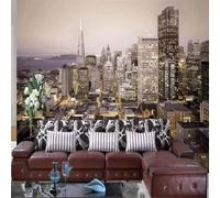XLMING Retro Three Dimensiona City Architecture Skyscrapers Night View 3D Wallpaper Silky Texture Home Study Office Grey Dining Room Sofa Bedroom Living Room TV Backdrop-200cm×140cm