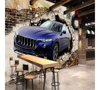 XLMING Retro Three Dimensiona Weathered Brick Walls Blue Cars 3D Wallpaper Premium Textured Silk Study Dining Living Room Bedroom Sofa TV Wall Easy Install-350cm×256cm