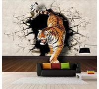 XLMING Retro Three Dimensional Broken Wall Animal Tiger 3D Wallpaper Luxury Home Dining Decor Paste Sofa Living Room The Wall for Bedroom Mural-350cm×256cm