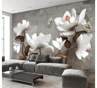 XLMING Retro Three Dimensional Plants White Flowers Butterflies 3D Wallpaper Luxury Silk Study Dining Feature Sofa Grey Bedroom Living Room Tv Decorative Wall-200cm×140cm