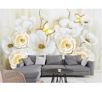 XLMING Retro Three Dimensional White Floral Butterfly 3D Wallpaper Luxury Home Dining Decor Paste Sofa Living Room The Wall for Bedroom Mural-250cm×170cm