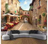 XLMING Retro Town Architecture Street Scene Restaurant Café 3D Wallpaper Premium Textured Silk Study Dining Living Room Bedroom Sofa TV Wall Easy Install-400cm×280cm
