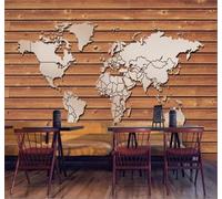 XLMING Retro Wood Grain Abstract World Map Art 3D Wallpaper Luxury Silk Study Dining Feature Sofa Grey Bedroom Living Room Tv Decorative Wall-250cm×170cm