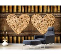 XLMING Retro Wood Grain Bamboo Creative Heart 3D Wallpaper Silky Texture Home Study Office Grey Dining Room Sofa Bedroom Living Room TV Backdrop-150cm×105cm
