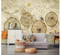 XLMING Retro Wood Grain Trees Birds Elk 3D Wallpaper Premium Textured Silk Study Dining Living Room Bedroom Sofa TV Wall Easy Install-200cm×140cm