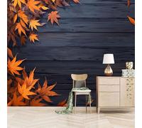 XLMING Retro Woodgrain Three Dimensional Red Maple Leaf 3D Wallpaper Luxury Home Dining Decor Paste Sofa Living Room The Wall for Bedroom Mural-300cm×210cm