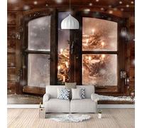 XLMING Retro Woodgrain Window Candle Creative 3D Wallpaper Silky Texture Home Study Office Grey Dining Room Sofa Bedroom Living Room TV Backdrop-150cm×105cm