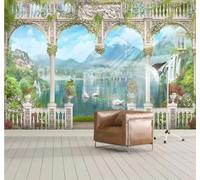 XLMING Roman Columns Swans Waterfalls Landscapes Scenery 3D Wallpaper Premium Textured Silk Study Dining Living Room Bedroom Sofa TV Wall Easy Install-400cm×280cm