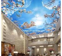 XLMING Romantic Fresh Blue Sky White Clouds Cherry Blossoms 3D Wallpaper Luxury Silk Study Dining Feature Sofa Grey Bedroom Living Room Tv Decorative Wall-350cm×256cm