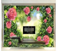 XLMING Romantic Heart Shaped Pink Rose Vine 3D Wallpaper Premium Textured Silk Study Dining Living Room Bedroom Sofa TV Wall Easy Install-300cm×210cm