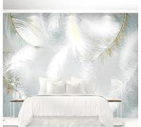 XLMING Romantic White Feathers Relief Three Dimensional 3D Wallpaper Premium Textured Silk Study Dining Living Room Bedroom Sofa TV Wall Easy Install-250cm×170cm
