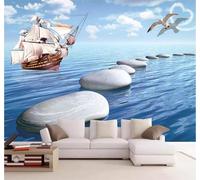 XLMING Seashore Rocks The Sea A Sailing Boat Seagulls Blue Sky Scenery 3D Wallpaper Luxury Home Dining Decor Paste Sofa Living Room The Wall for Bedroom Mural-400cm×280cm