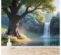 XLMING Serene Waterfall Large Trees Forest River Scenery 3D Wallpaper Silky Texture Home Study Office Grey Dining Room Sofa Bedroom Living Room TV Backdrop-250cm×170cm