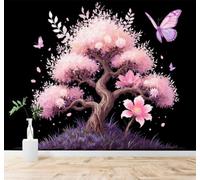 XLMING Simple Beautiful Pink Cherry Blossom Tree Butterfly Petals 3D Wallpaper Silky Texture Home Study Office Grey Dining Room Sofa Bedroom Living Room TV Backdrop-200cm×140cm