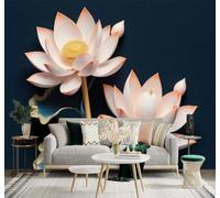 XLMING Simple Beautiful Pink Lotus Lotus Leaves 3D Wallpaper Premium Textured Silk Study Dining Living Room Bedroom Sofa TV Wall Easy Install-400cm×280cm