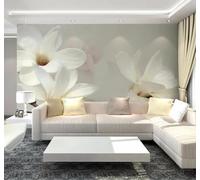 XLMING Simple Beautiful White Magnolia Pattern 3D Wallpaper Luxury Silk Study Dining Feature Sofa Grey Bedroom Living Room Tv Decorative Wall-150cm×105cm