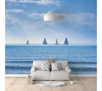 XLMING Simple Blue Sky White Clouds Sea Sailboat 3D Wallpaper Premium Textured Silk Study Dining Living Room Bedroom Sofa TV Wall Easy Install-350cm×256cm