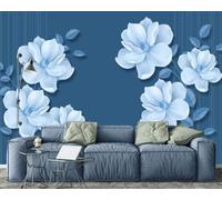 XLMING Simple Blue Three Dimensional White Flowers 3D Wallpaper Luxury Home Dining Decor Paste Sofa Living Room The Wall for Bedroom Mural-430cm×300cm