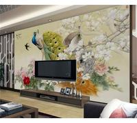 XLMING Simple Creative Retro Peony Flower Peacock Swallow 3D Wallpaper Luxury Silk Study Dining Feature Sofa Grey Bedroom Living Room Tv Decorative Wall-300cm×210cm