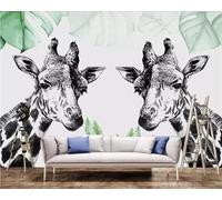 XLMING Simple Hand Drawn Art Black and White Giraffe Leaf 3D Wallpaper Luxury Home Dining Decor Paste Sofa Living Room The Wall for Bedroom Mural-200cm×140cm