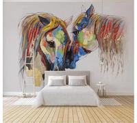 XLMING Simple Hand Drawn Cartoon Colourful Horse Doodle 3D Wallpaper Silky Texture Home Study Office Grey Dining Room Sofa Bedroom Living Room TV Backdrop-400cm×280cm