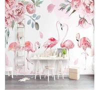 XLMING Simple Hand Drawn Pink Flowers Flamingos 3D Wallpaper Luxury Home Dining Decor Paste Sofa Living Room The Wall for Bedroom Mural-200cm×140cm
