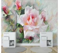 XLMING Simple Three Dimensional Beautiful Pink Roses 3D Wallpaper Luxury Silk Study Dining Feature Sofa Grey Bedroom Living Room Tv Decorative Wall-250cm×170cm