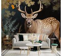 XLMING Simple Three Dimensional Forest Deer Autumn Leaves 3D Wallpaper Silky Texture Home Study Office Grey Dining Room Sofa Bedroom Living Room TV Backdrop-250cm×170cm