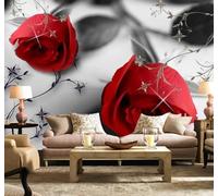 XLMING Simple Three Dimensional Romantic Red Roses 3D Wallpaper Luxury Silk Study Dining Feature Sofa Grey Bedroom Living Room Tv Decorative Wall-350cm×256cm