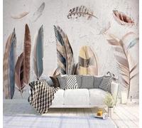 XLMING Simple Vintage Unique Art Hand Drawn Feathers 3D Wallpaper Silky Texture Home Study Office Grey Dining Room Sofa Bedroom Living Room TV Backdrop-430cm×300cm