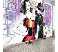 XLMING Simple Watercolour People Art Lines Architecture 3D Wallpaper Silky Texture Home Study Office Grey Dining Room Sofa Bedroom Living Room TV Backdrop-200cm×140cm