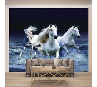 XLMING Simplicity Starry Night White Horse River 3D Wallpaper Silky Texture Home Study Office Grey Dining Room Sofa Bedroom Living Room TV Backdrop-200cm×140cm