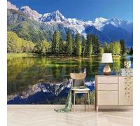 XLMING Sky Snowy Mountains Forest Lake Reflection 3D Wallpaper Premium Textured Silk Study Dining Living Room Bedroom Sofa TV Wall Easy Install-150cm×105cm