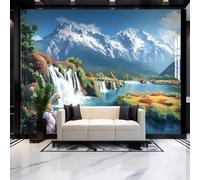XLMING Snow Capped Mountains Waterfalls Lakes Plants Flowers 3D Wallpaper Premium Textured Silk Study Dining Living Room Bedroom Sofa TV Wall Easy Install-430cm×300cm