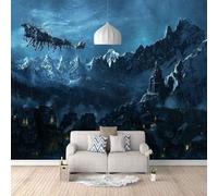 XLMING Starry Sky Snow Capped Mountains Reindeer Castle Architecture 3D Wallpaper Silky Texture Home Study Office Grey Dining Room Sofa Bedroom Living Room TV Backdrop-200cm×140cm