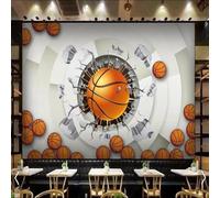 XLMING Stereoscopic Cartoon Elegant Breaking Through The Wall Basketball 3D Wallpaper Luxury Silk Study Dining Feature Sofa Grey Bedroom Living Room Tv Decorative Wall-350cm×256cm