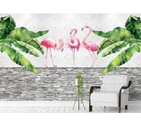 XLMING Stone Wall Plants Green Leaves Pink Flamingo 3D Wallpaper Luxury Silk Study Dining Feature Sofa Grey Bedroom Living Room Tv Decorative Wall-300cm×210cm