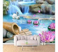 XLMING Stream Pink Lotus Swan Landscape 3D Wallpaper Premium Textured Silk Study Dining Living Room Bedroom Sofa TV Wall Easy Install-300cm×210cm