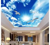 XLMING Sunlight Blue Sky White Clouds Pigeons Natural Scenery 3D Wallpaper Luxury Silk Study Dining Feature Sofa Grey Bedroom Living Room Tv Decorative Wall-350cm×256cm