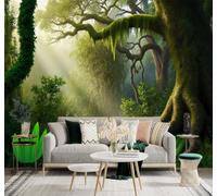 XLMING Sunlight Old Trees Fresh Green Forest Path 3D Wallpaper Silky Texture Home Study Office Grey Dining Room Sofa Bedroom Living Room TV Backdrop-250cm×170cm